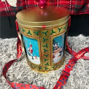 Disney Gold and Red Holiday Tin with Strap musical